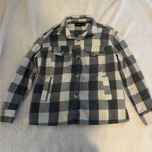 Grey and white button up flannel